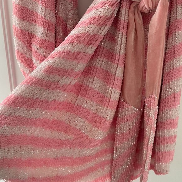 Retrofete Grace Sequins Mini Dress Small Striped Pink & White Self Tie Belt - Picture 7 of 14